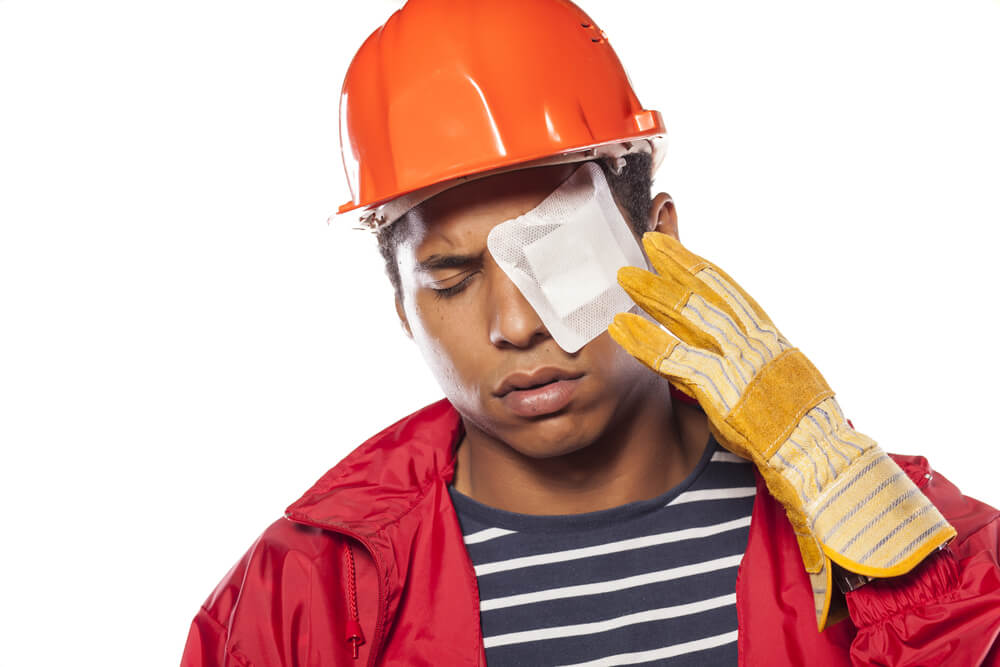 Construction worker with eye injury