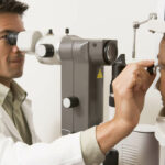 Woman having eyes examined